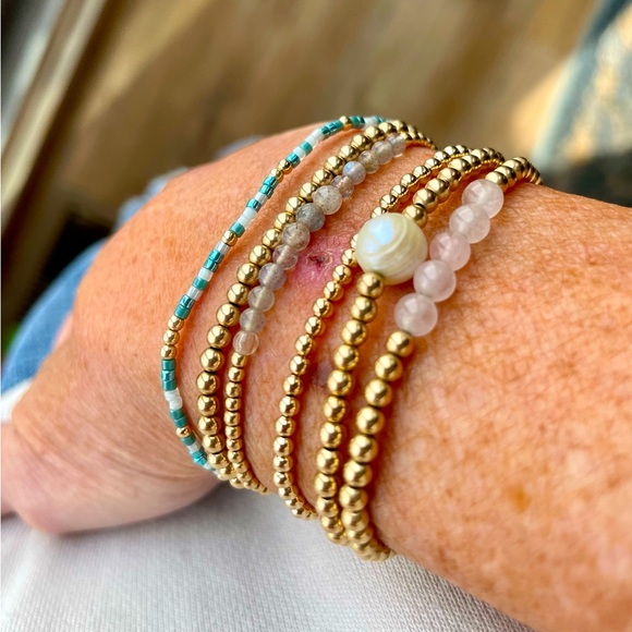 Mediterranean Sea Stack- handmade miyuki delicas + 14k gold filled bracelet set - Picture 5 of 8